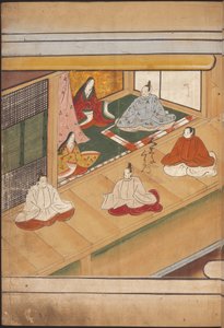 着席した日本の貴族、「大職館」のイラスト（紙にインクとカラー） 作： Japanese School