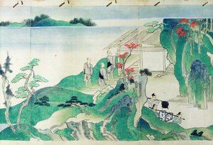 イッペン僧侶の図解された歴史からの召使い（1239-89）（紙のトイレ） 作： Japanese School