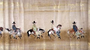 明暦元年（1651年）徳川家綱継承時の第六次朝鮮大使館 狩野益信（1625-94）作と思われる（巻物絵）（詳細 作： Japanese School