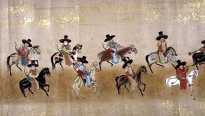 明暦元年（1651年）徳川家綱継承時の第六次朝鮮大使館 狩野益信（1625-94）の作品と思われる（巻物絵）。 作： Japanese School