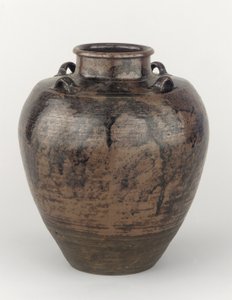 江戸時代岐阜県土岐または瑞浪四角肩に茶ラグが4つ付いた茶葉収納壺（陶） 作： Japanese School