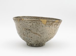 茶碗、江戸時代、18世紀〜19世紀中期（白釉に灰釉釉薬をかけた石器） 作： Japanese School