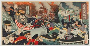 明治時代のキウリアン大勝利、1894年（カラー木版画）