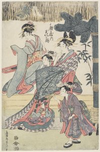 ？giya Houseの売春婦Hana？gi、1796-97年（カラー木版画） 作： Japanese School