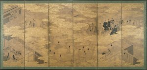 源氏物語（17世紀後半〜18世紀初頭）（雲母紙に顔料と金箔のインク）（171424ペア） 作： Japanese School