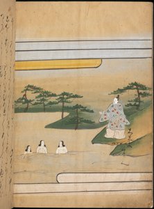 水の中にいる三人の女性、「大震館」の挿絵（紙に墨・彩色） 作： Japanese School