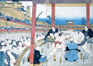 日本の伝統的なレスリング：相撲取り、 作： Japanese School
