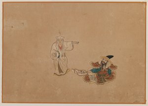 二人の人物、アルバムの葉の絵（紙にインクと色）