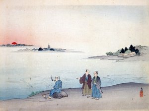 湖畔を歩く二人の男、1870年頃 作： Japanese School