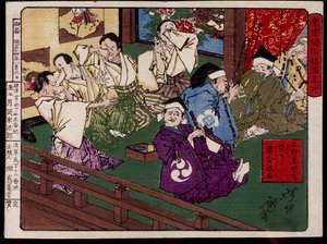 上野東照宮、ピートする音楽家 - 綱島亀吉の日本版画 作： Japanese School