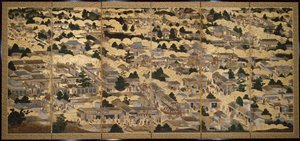 洛中洛外図》 1616-24年頃 紙本墨画・彩色・金箔 作： Japanese School