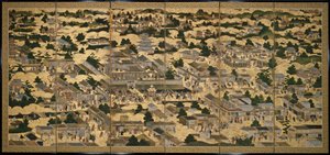 洛中洛外図》 1616-24年頃 紙本墨画・彩色・金箔 作： Japanese School