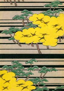 黄色と緑の木と鶴 作： Japanese School