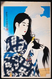 髪をとかす若い女性 作： Japanese School