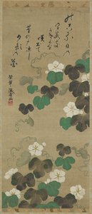 ゆがおのつると詩、掛軸（パネル上）、18〜19世紀（紙色） 作： Japanese School