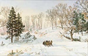 1890年、ニューヨークのヘイスティングスオンハドソンにあるレイブンズデールロードの冬 作： Jasper Francis Cropsey