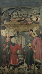 サラゴサの聖ヴィンセントの祭壇画からのサラゴサの聖ヴィンセントの墓 (d.304) の下にある取り憑かれた男の悪魔祓い