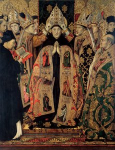 Saint Augustin Altarpiece - The Consecration of Saint Augustine - Peinture de Huguet, Jaume (1412-1492) - 1462-1465 - パネルにテンペラ - 250x193 - Museu Nacional d