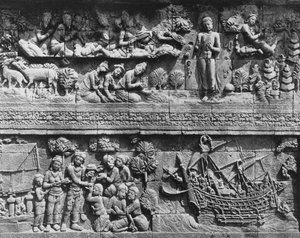 ボロブドゥール寺院 沐浴する菩薩のレリーフ（石 作： Javanese School