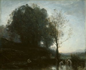 沐浴の精と子供 作： Jean-Baptiste-Camille Corot