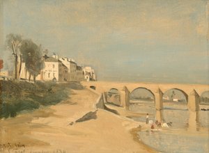 マコンのソーヌ川に架かる橋 作： Jean-Baptiste-Camille Corot