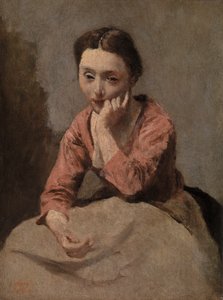 物思いにふける若い女性 (物思いにふけるジューン ファム) 作： Jean-Baptiste-Camille Corot