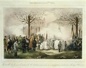 1830年10月24日、名誉の戦場で命を落としたルイ＝アレクサンドル・デシェ（ジェンヴァル）（1801-30）とその仲間たちの葬儀、デワスム・プレティンクスの刻印入り 作： Jean Baptiste (after) Madou