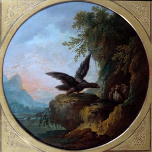 ワシとフクロウ。 ジャン・ド・ラ・フォンテーヌによる寓話の挿絵。 Jean Baptiste Claudot (1733-1805) の絵画 作： Jean Baptiste Claudot