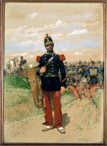 ライン・ミュージック：1855年、軍楽隊のメンバーである兵士。Edouard Detaille（1848-1912）による水彩画。1855.パリ、軍隊博物館