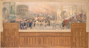 1901年から1902年にかけて、1806年から1807年にかけての作戦を終えてポーランドから帰還した軍隊を、パリの市町村がラ・ヴィレット通りで迎える様子（油彩・カンヴァス）