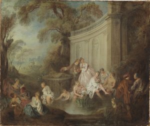 Une compagnie se baignant dans un parc - A company bather in a park, by Pater, Jean-Baptiste (1695-1736).キャンバスに油彩。サイズ：49x59 cm。ストックホルム国立博物館 作： Jean Baptiste Joseph Pater