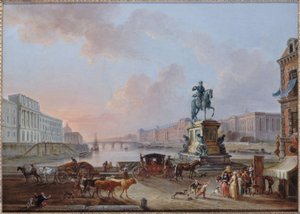 ポン＝ヌフ・テール・プランから見たラ・モネ、ポン・ロワイヤル、ルーブル美術館、1775年頃、油彩 作： Jean Baptiste Lallemand