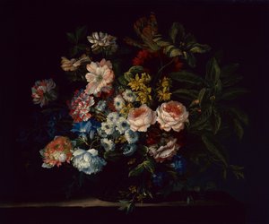 バラ、カーネーション、ヒヤシンス、花（キャンバスに油彩） 作： Jean Baptiste Monnoyer