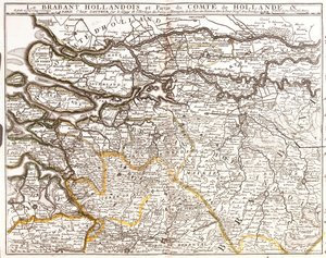オランダ領ブラバント（または北ブラバント）およびオランダ（オランダ）郡の一部の地図（エングレーヴィング 作： Jean Baptiste Nolin