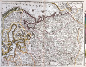モスクワ（ロシア）、スウェーデン王国、バルト三国、ポーランドの一部の地図（銅版画