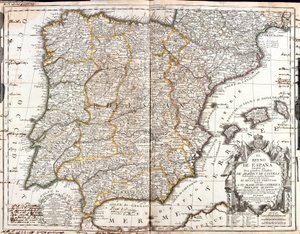 スペイン王国の地図（エングレービング 作： Jean Baptiste Nolin