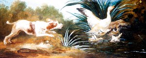 アヒルを追う犬のいる風景」（油彩・キャンバス） 作： Jean Baptiste Oudry