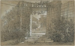 階段と欄干のある風景
