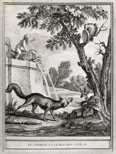 Jean de La Fontaine (1621-1695)の寓話をJean-Baptiste Oudry (1686-1755)が描いた「カラスとキツネ」。 作： Jean Baptiste Oudry