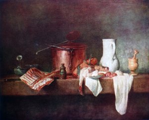 ジャン＝バティスト＝シメオン＝シャルダンの「キッチンの静物」1735年 作： Jean Baptiste Simeon Chardin