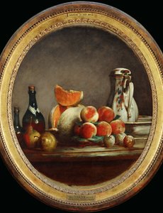 Melon, poires, peches et prunes - メロン、洋ナシ、桃、プラム - シャルダンのアトリエ、個人所蔵の絵画のレプリカ ...