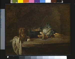 スープの野菜 (キャンバスに油彩) 作： Jean Baptiste Simeon Chardin