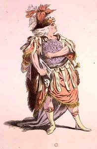 ジャン・ラシーヌ（1639-99）の『ペードル』でテセウスを演じるサラザン氏 A. Guillaumot Filsによる複製（カラー彫刻）。 作： Jean Francois (after) Janinet