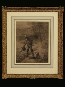 彼の庭の農民、1860年頃（紙にチョークで書く） 作： Jean Francois Millet