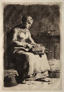 ウーマン カーディング ウール 作： Jean-Francois Millet