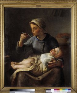 子供に食べさせる女性（ル・ポリッジ） 作： Jean Francois Millet