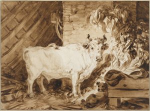 ホワイトブルと厩舎の犬 作： Jean Honore Fragonard