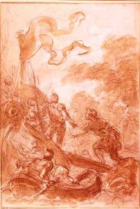 島を離れるオーランド（紙にチョークとウォッシュで描く） 作： Jean Honore Fragonard