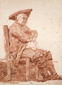 ジャン オノレ フラゴナール (1732-1806) によるポスティリオーネとして知られる座っている男性の肖像画、楽観的な描画 作： Jean Honore Fragonard