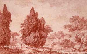 公園の風景（紙に赤チョーク） 作： Jean Honore Fragonard